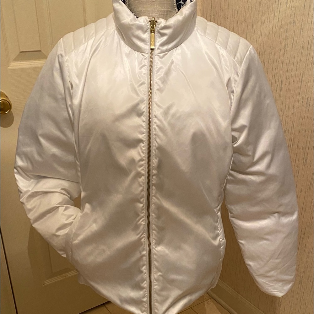 MAKE AN OFFER! Lilly Pulitzer Reverses/Puffer Jacket,Navy Print/White,Size 14 - Picture 5 of 14